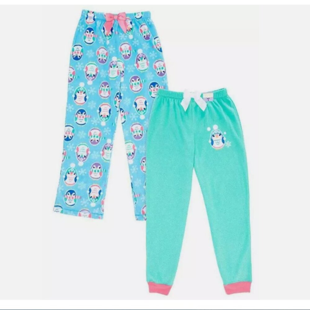 St. Eve Girls' Sleep Pant, 2-pack Green/Blue Penguin Size 10